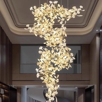 Lustre de luxe en forme de feuille de Ginkgo, grande taille, vente en gros d'usine, éclairage de luxe pour hall d'entrée, escaliers, atriums et villas