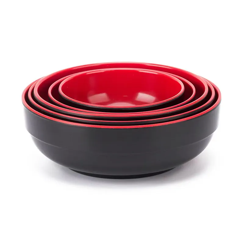 Vaisselle japonaise rouge et noire Assiettes à dîner en mélamine et bols à ramen