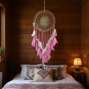 Atrapasueños Angelina de 40x120 cm con Plumas Rosas, Decoración Bohemia para Colgar en la Pared - Product Image 5