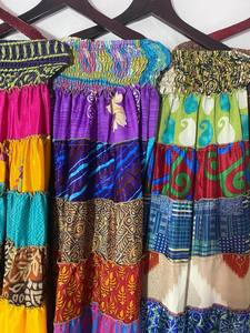 Women Sari Silk Patchwork <b>Skirt</b> Handmade Long <b>Skirt</b> <b>Elastic</b> Waist <b>Skirt</b> - Product Image 3