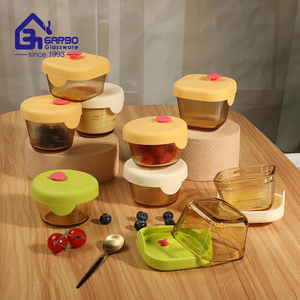 Seal Store Contenedor de vidrio de 210ml Tapas de silicona Horno de microondas Seguro Mini fiambrera Ámbar sólido Contenedor de almacenamiento de alimentos - Product Image 1