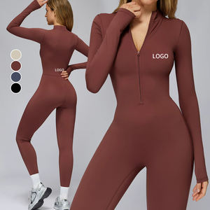 Justaucorps de Yoga Doublé Polaire à <span class=keywords><strong>Manches</strong></span> <span class=keywords><strong>Longues</strong></span> Demi-Zip pour <span class=keywords><strong>Femme</strong></span>, Haute Qualité, Coupe Ajustée, Chaud et Moulant, Tenue de Sport d'Hiver Une Pièce - Product Image 1