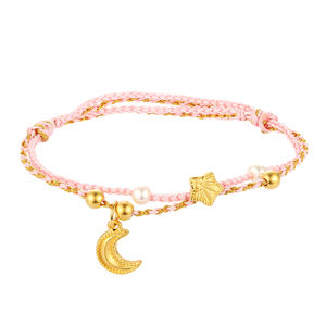 Pulsera de cuerda trenzada de oro micro-duro de 24 quilates, joyería fina de gama alta con cuentas y forma de estrella de Luna rosa - Product Image 1