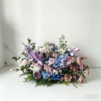 Chemin de table en fleurs de soie orange, rose et bleu, centre de table artificiel, arrangement d'hortensias et de delphiniums, décoration de table pour mariage et banquet