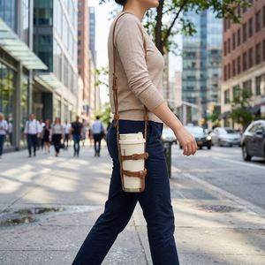 Étui de transport isotherme en cuir PU réglable pour gobelet, avec bandoulière, pour bouteille d'eau – Idéal pour l'été - Product Image 2