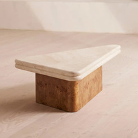Table basse de luxe en travertin avec base en bois de burl, design modulaire, table centrale pour espaces de vie modernes