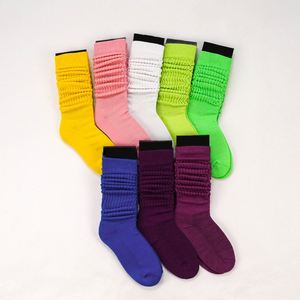 Good Quality Women's Knee High Breathable Autumn Sleep Ruffle Scrunch Terry Cotton Loose Slouch <b>Socks</b> with Cuff Detail - Product Image 3