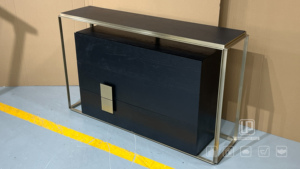 Italian <b>Black</b> Solid Wood Wall <b>Side</b> <b>Table</b> Three Drawer Living Room <b>Side</b> <b>Table</b> Square Corner <b>Table</b> With Metal Surround - Product Image 5