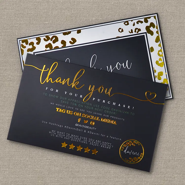 Sencai-tarjeta de agradecimiento personalizada, tarjeta de boda de lujo con logotipo de lámina de lujo para tarjetas de medios sociales de negocios