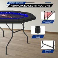 48 inç LED'li Katlanabilir 8 Kişilik Poker Masası, Taşınabilir Texas Holdem