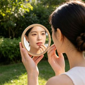 Custom Mirror Wooden Round Handheld <b>Mini</b> Minimalist Logo <b>Printing</b> Creative Mirror for Women - Product Image 2