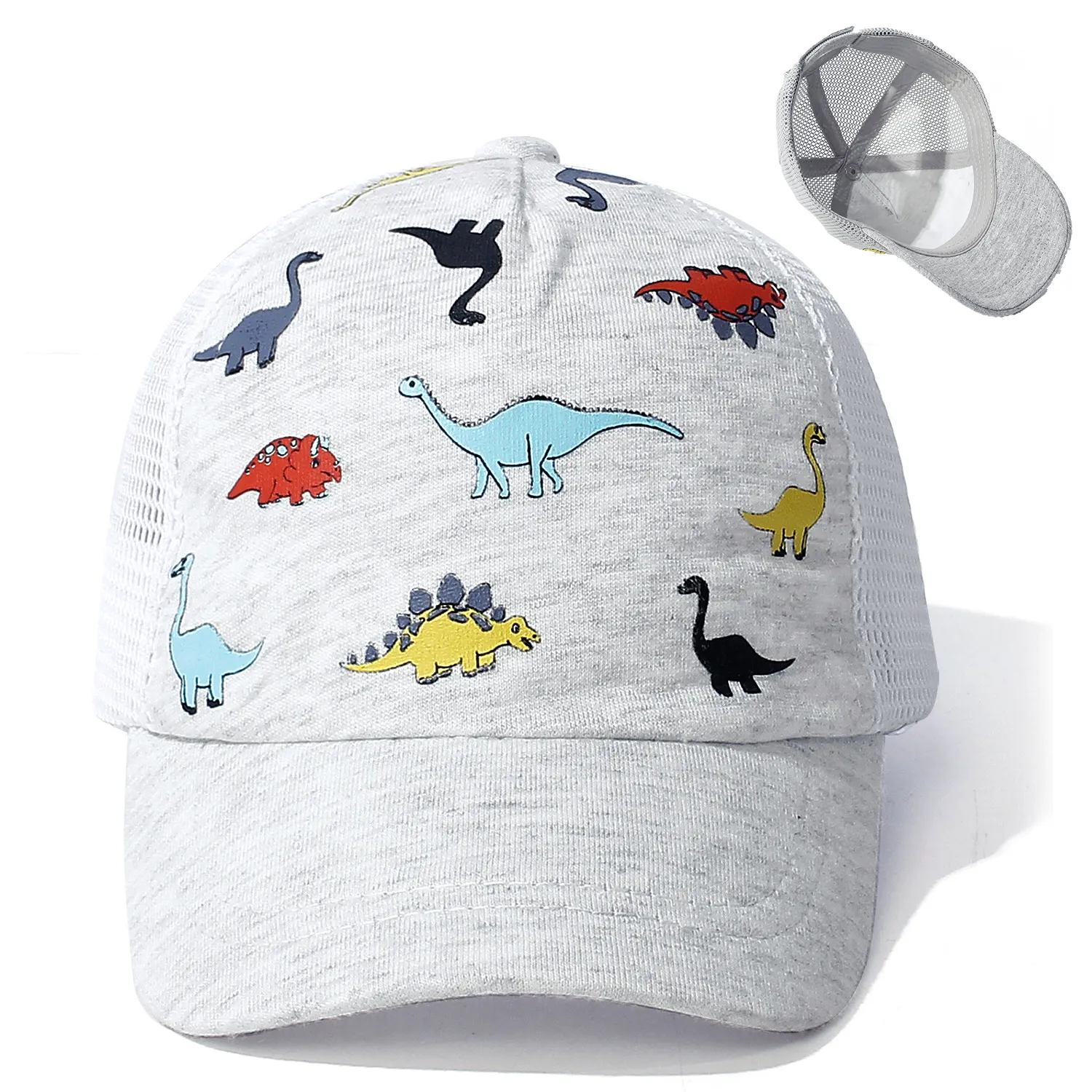 HZM-24088 New Style Printing Cute Little Dinosaur Cotton Kids Mesh Baseball Cap For 1-5 Ages