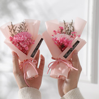Bouquet de fleurs séchées populaires miniatures (œillets et tournesols) avec emballage en papier, décoration florale artificielle, cadeaux d'anniversaire