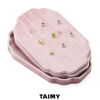 Plateau à bijoux en velours à bords festonnés avec logo personnalisé et couvercle, plusieurs compartiments pour ranger les bagues et les boucles d'oreilles, plateau de présentation pour bijouterie