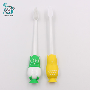 Cepillo de dientes infantil con diseño de búho de dibujos animados, cerdas suaves, mango antideslizante con ventosa, cepillo de dientes manual para niños - Product Image 3