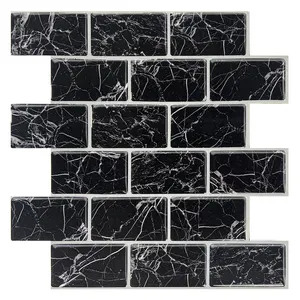 Thickened Design Black Marble Subway Tile, 3D Self Adhesive for Kitchen Bathroom Backsplash