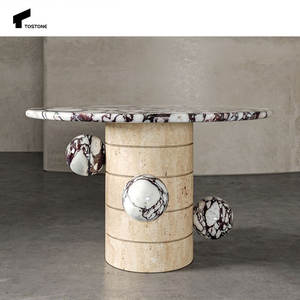 طاولة قهوة مستديرة من الرخام الطبيعي والترافرتين قابلة للتخصيص لغرفة المعيشة وغرفة النوم والفيلا والشقق والديكور الفندقي - Product Image 1