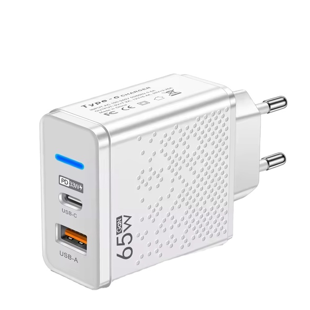 With LED Chargers for Universal USB 2 Ports Type C Fast Charger Mobile Phone QC3.0 Power Supply Adapter Wholesale Portable 65W