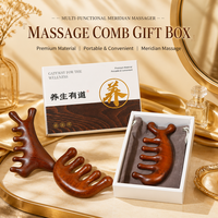Coffret Cadeau Peigne de Massage à Cinq Dents en Bois de Santal Naturel pour Thérapie du Cuir Chevelu, Soulagement du Stress, Outil de Massage des Méridiens de la Tête