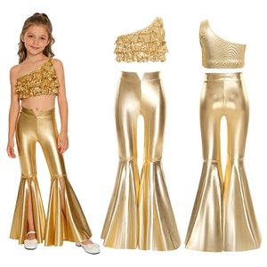 ชุดการแสดงเต้นรำสำหรับเด็กผู้หญิงอายุ 6-16 ปี เสื้อครอปแต่งระบายพร้อมกางเกงเมทัลลิก สำหรับการแสดงบนเวที ชุดเต้นบอลรูม ลาติน - Product Image 2