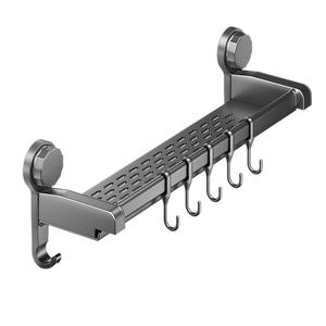 Étagère de cuisine murale à ventouse pour épices et ustensiles, avec crochets et plateau, pour l'organisation transfrontalière - Product Image 2