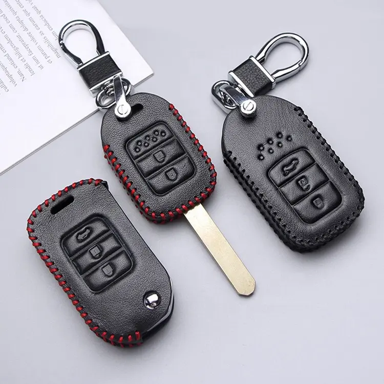 New Style Flip Folding Real Leather Car Key Fob Case For Honda