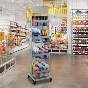 Étagère <span class=keywords><strong>Miniso</strong></span> 4 couches panier en fil métallique présentoir de produit debout au sol avec roues, panier carré avec panneau de logo - Product Image 1