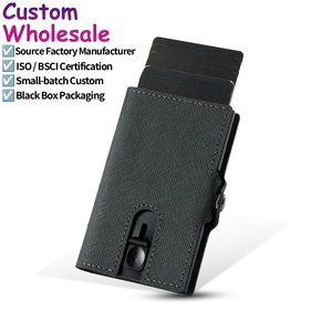 Newest Saffiano Genuine Leather Credit <b>Smart</b> Aluminum <b>Wallet</b> RFID Business Credit Card Credit <b>Smart</b> Card Holder Pop up <b>Wallet</b> - Product Image 1