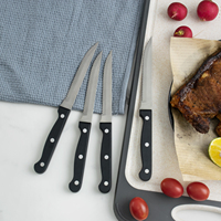 Ensemble de 4 couteaux à steak dentelés ultra tranchants et ne nécessitant jamais d'affûtage avec manche en POM
