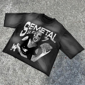 เสื้อยืดผ้าฝ้ายลายกราฟิกสำหรับสตรีทแวร์เสื้อยืดลายล้างกรดสไตล์วินเทจโอเวอร์ไซส์ - Product Image 3