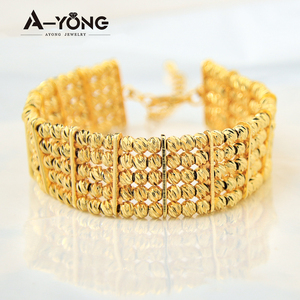 Trendy Fashion <b>Beaded</b> <b>Bracelets</b> 21k Gold Plated Non Tarnish Bridal Wedding Bangles Women's Classic Jewelry - Product Image 2