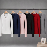 Pull-over côtelé respirant à col en V et manches longues pour femme, personnalisé en gros (ODM) - Vêtements et hauts pour femme