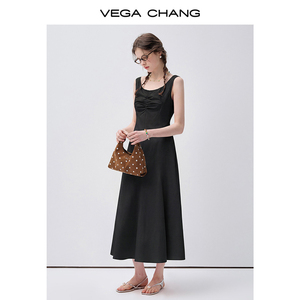 <span class=keywords><strong>เด</strong></span><span class=keywords><strong>รส</strong></span>ยาวสีดำแบบไม่มีแขนสำหรับผู้หญิง ยี่ห้อ VEGA CHANG คอเหลี่ยม ช่วงอกจับจีบ เอวสูง ทรงเอไลน์ ชุดลำลองสำหรับฤดูร้อน - Product Image 6