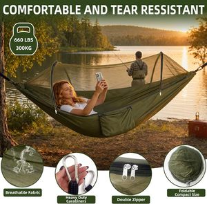 <span class=keywords><strong>Hamac</strong></span> de camping avec <span class=keywords><strong>moustiquaire</strong></span> intégrée, capacité de charge de 660 lb, <span class=keywords><strong>ultra</strong></span> léger, séchage rapide, en nylon parachute - Product Image 4