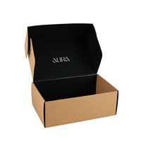 Boîte d'expédition pliante en carton ondulé en papier kraft personnalisé, intérieur noir avec impression de logo