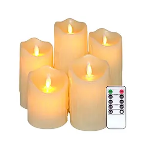 hot selling electric moving flame dripping white led pillar wax candle
