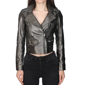 Veste en cuir pour femme, coupe slim, grande taille, col rabattu, style motard, haute qualité, tendance - Product Image 3