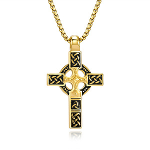 <b>Titanium</b> steel vintage Celtic cross pendant, unique woven pattern men's necklace, yunnique trendy fashion jewelry. - Product Image 5