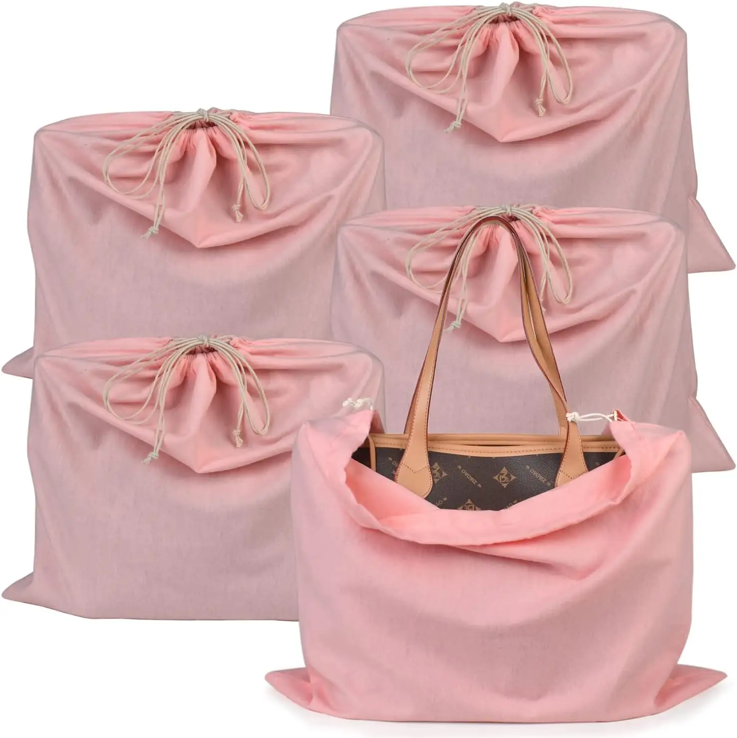 Tas sepatu merah muda pelindung debu, tas penutup debu sutra penyimpanan perjalanan untuk tas tangan atau sepatu dan dompet