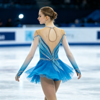 Robe de patinage et de danse pour enfants et adultes, dégradé bleu et blanc, manches longues en maille, strass, dos lacé, pour compétition et spectacle de patinage sur glace