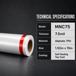 Film de protection de peinture TPU transparent de qualité supérieure 7,5 MIL, rouleau complet de 1,52 x 15 mètres / 5 x 50 pieds, autocollants de covering automobile - Product Image 6