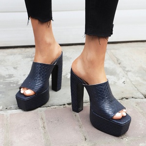 Knitting Upper Women Chunky <b>Heels</b> Summer <b>Platform</b> Sandals Square <b>Open</b> <b>Toe</b> on Shoes Outdoor Casual Mules - Product Image 3