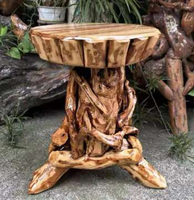 Tabourets en bois de teck massif Guansen Art Déco, finition naturelle mate, pour intérieur et extérieur. Merci et appréciation.