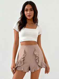 กระโปรงกางเกงขาสั้นแฟชั่นลำลองสำหรับผู้หญิง ปี 2026 แบบซิปหน้า เอวกลาง ผ้าทอ ระบายอากาศ ย้อมสีในตัว - Product Image 1