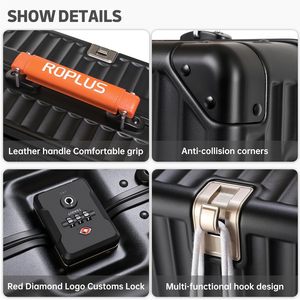 Valise à roulettes rigide sans fermeture éclair avec cadre en aluminium, roues souples en gel, serrure TSA (NoirOrange 21 pouces) - Product Image 6