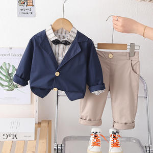 Conjunto de Traje de Tres Piezas de Algodón con Rayas Elegantes para Niños Pequeños y Niños, Primavera 2026, con Etiqueta en <span class=keywords><strong>el</strong></span> Cuello, Estilo Caballero - Product Image 2