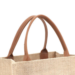 Индивидуальный дизайн, печать логотипа, натуральный джут, шоппинг, продуктовая пляжная сумка, подарок на мероприятие с ручкой из искусственной кожи - Product Image 5