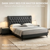 Cadre de lit rembourré noir moderne avec tête de lit capitonnée, lit plateforme pour chambre principale, hôtel, appartement, maison