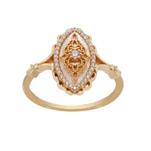 Joacii 925 Sterling Silver 14K Gold Plated Gemstone Series Zircon Natural White Shell Fingers Rings