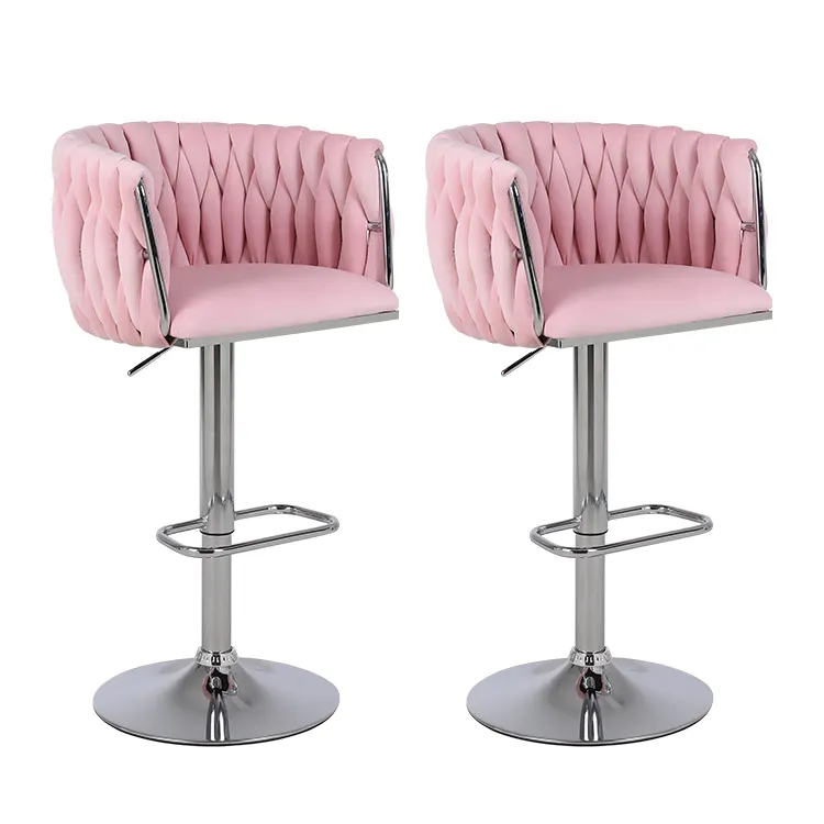 Luxo Vintage ajustável Bar Stool com prata pernas encosto e Footstool